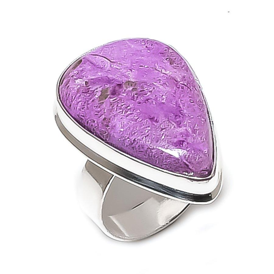 Натуральный камень Пурпурит Ручная работа Кольцо из стерлингового серебра 925 пробы Размер 8 ETC-11514