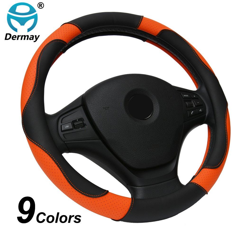 DERMAY PU Leather Car Steering Wheel Cover M size for LADA 14-15" Steering Wheel Free Shipping