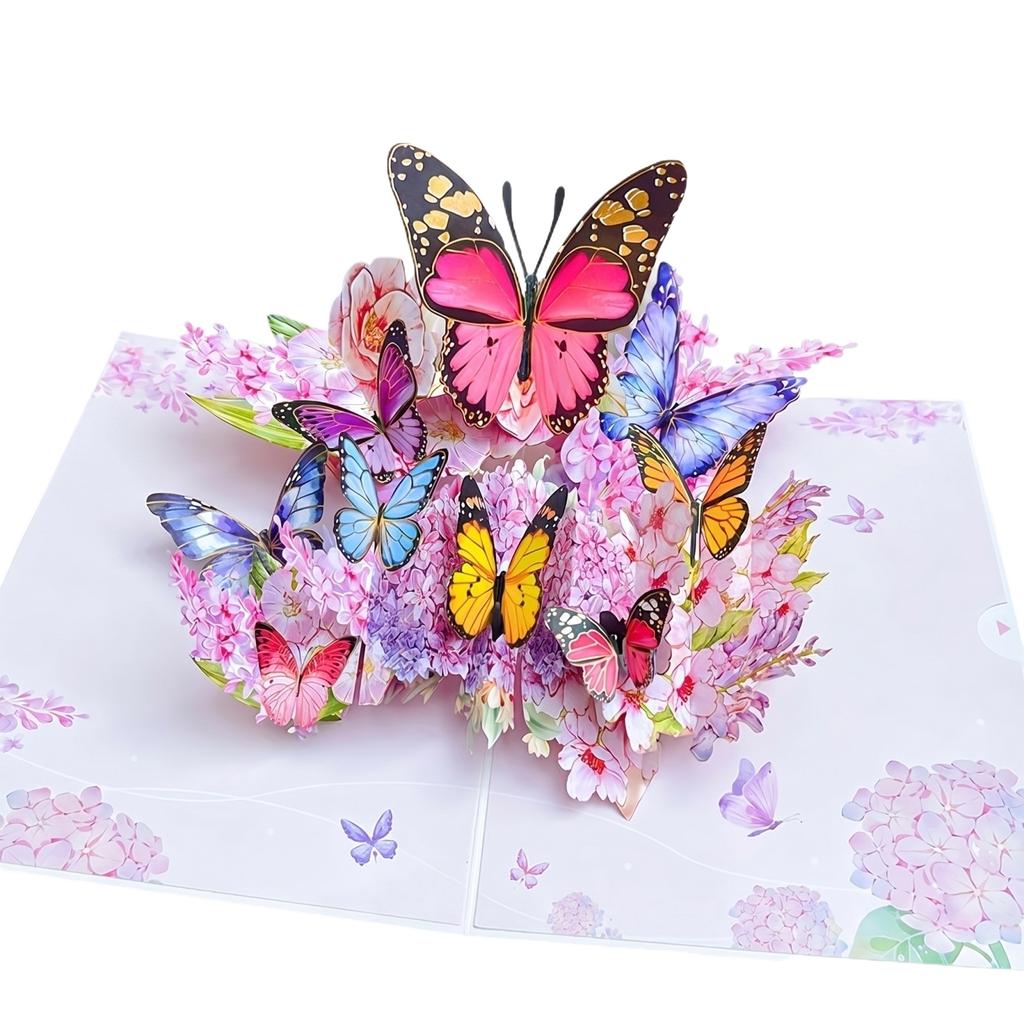 3D pop-up открытка-букет из бабочек на День Рождения, День Матери, Праздник. Креативный подарок. Ручная работа, бумажная открытка со сложным цветочным дизайном.