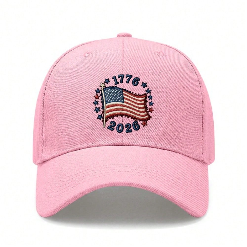 [Patriotic Baseball Cap] 2026 USA Commemorative Unisex Letter "1776" & "2026" Print Black Polyester Adjustable Lightweight Curved Brim Sun Protection