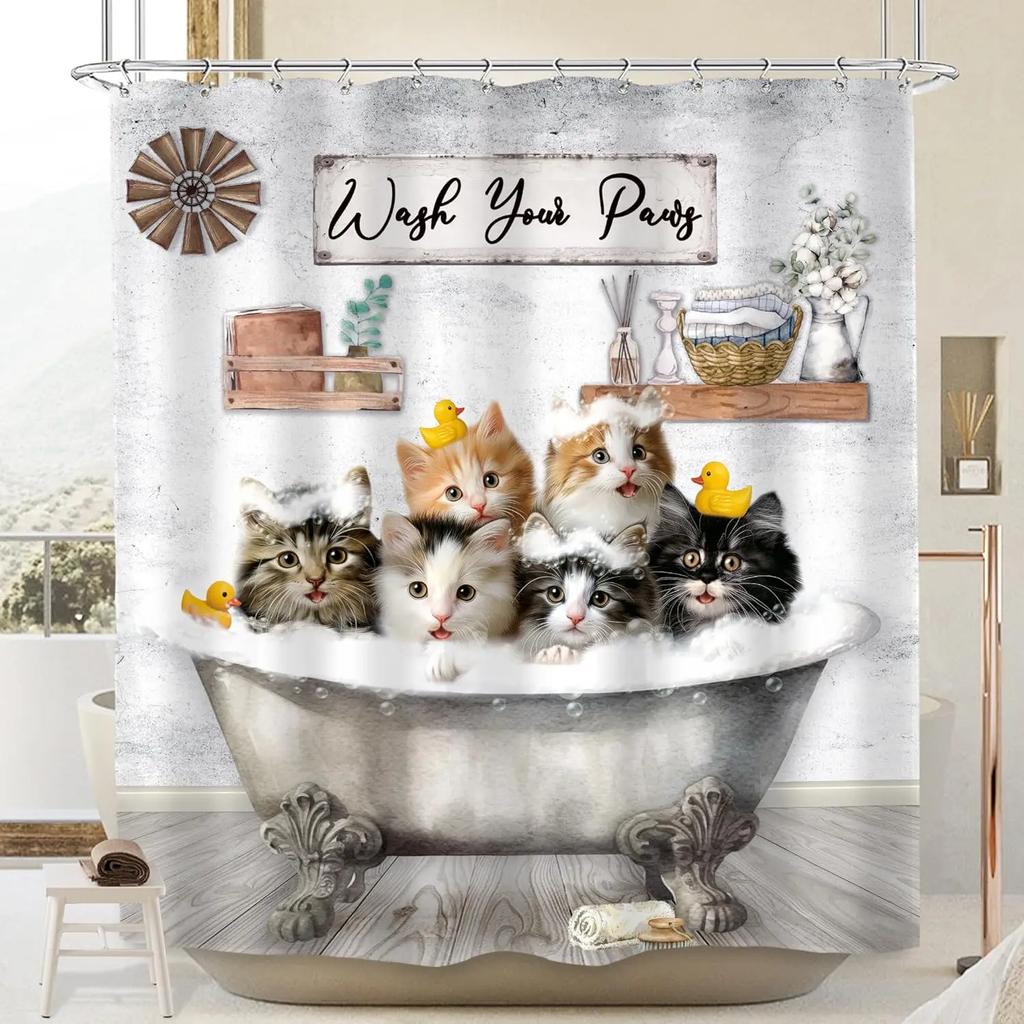 GAEЗабавные собаки Занавеска для душа Мойте лапы Собачка Милый Прекрасный Рустикальный Животные для детей Мальчики Девочки Мультяшный Рустикальный Ферма Кантри Ф