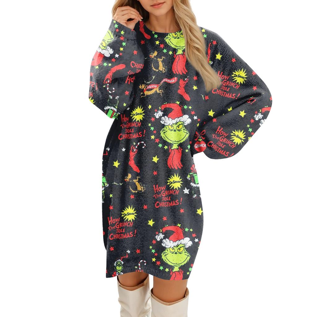 Women's Round Neck Casual Long Sleeve Plush Dresses