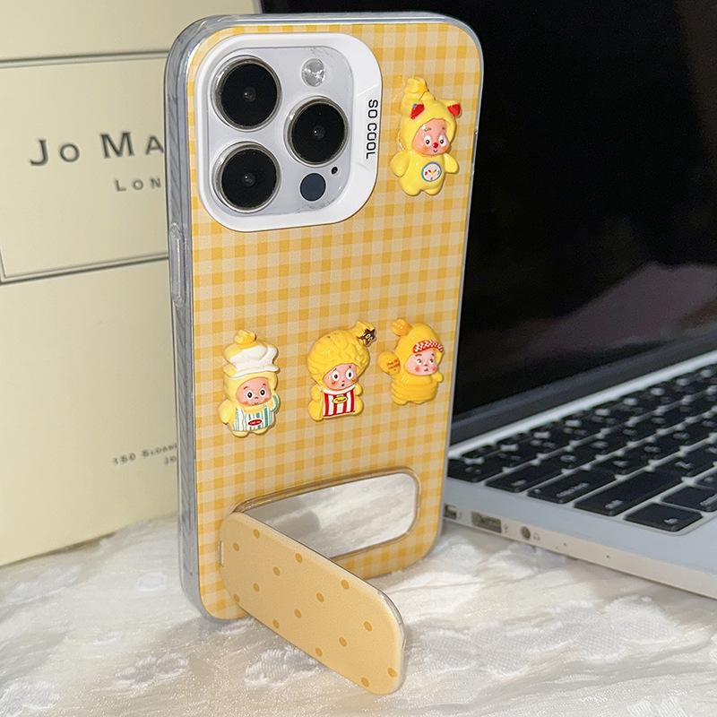 Летний чехол-книжка с мультяшным узором в клетку Star Yellow для iPhone 16 Pro Max, для девочек
