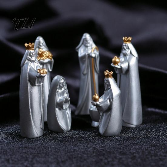 Indoor Holiday Home Decorations 8 Pcs Resin Nativity Figurines Set, Christian Scene Figures, Faith Based Christmas Religious Tabletop