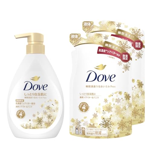 DOVE Body Soap Rich Shea Butter & Vanilla (Body Wash) Body + Refill 470g + 330g X 2 Pieces