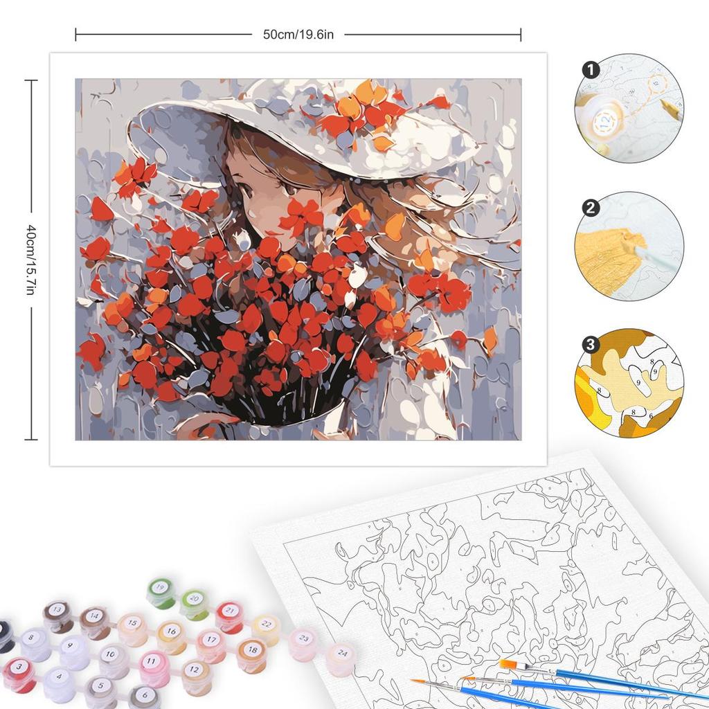 Рамка декоративная картина по номерам для девочек, цветы, набор для рисования, холст, картина, краска, подарок для взрослых, подарок «сделай сам», 40x50 см
