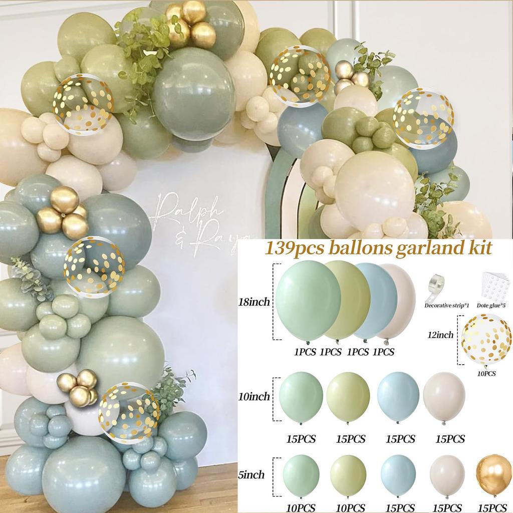 Mori Set Green Latex Balloon Chain Set Vintage Themed Birthday Party Decorative Jungle Set
