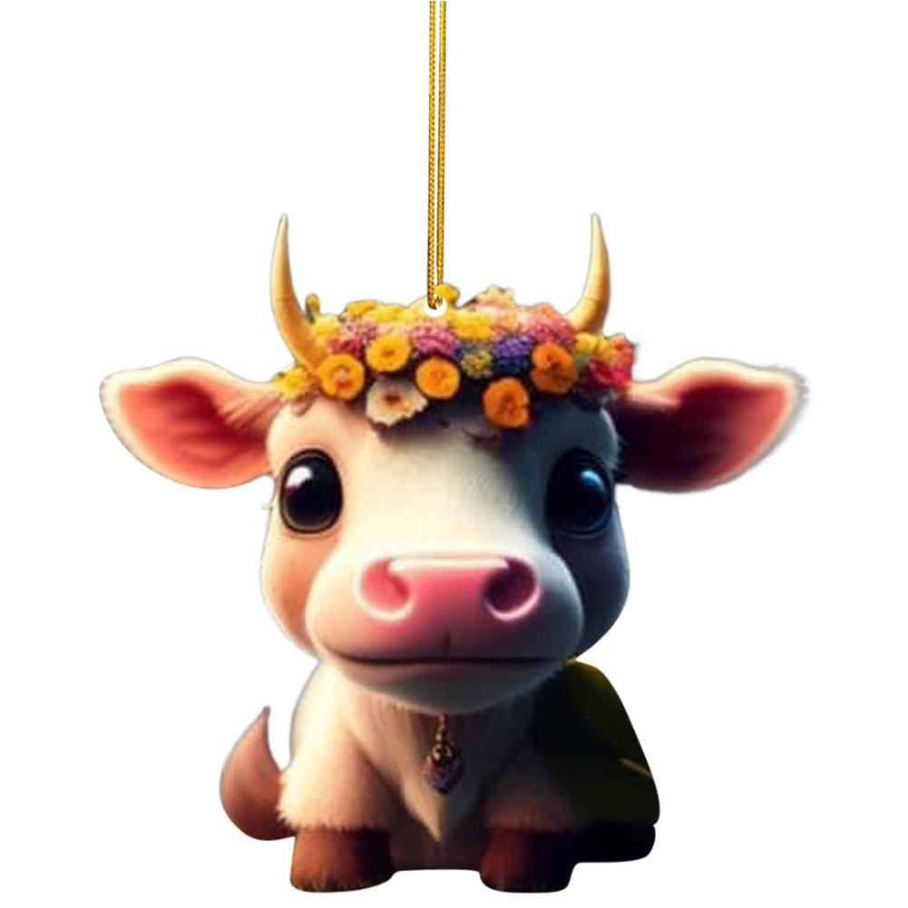 Cartoon Cow Christmas Tree Ornament Creative Cute Car Pendant Atmosphere Decoration Hanging Pendant Home Tree Decor Accessories