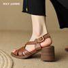 2024 Летняя мода Новое поступление Женские сандалии из натуральной кожи Толстые каблуки Вечерние офисные женские повседневные туфли-лодочки на высоком каблуке Женская обувь