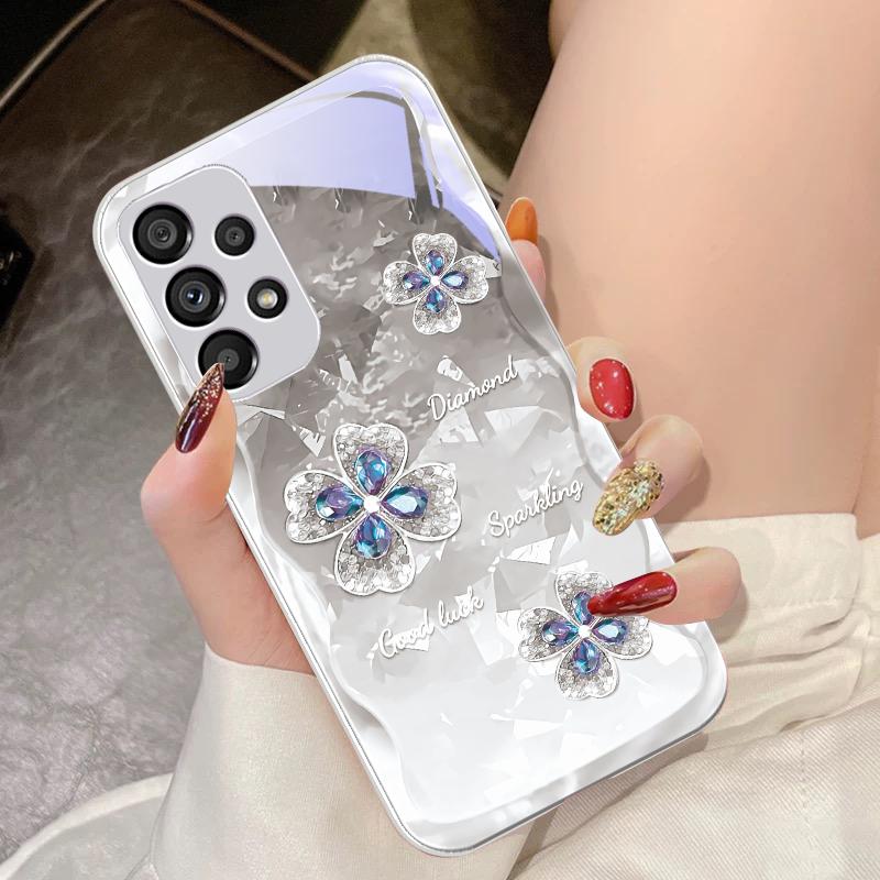 Чехол для телефона из закаленного стекла для Samsung Galaxy S10 4G S20 11E 30 S21 21Fe 22 Pro S23 Ultra 5G S8 S9 Вода Бриллиант Цветок Листья