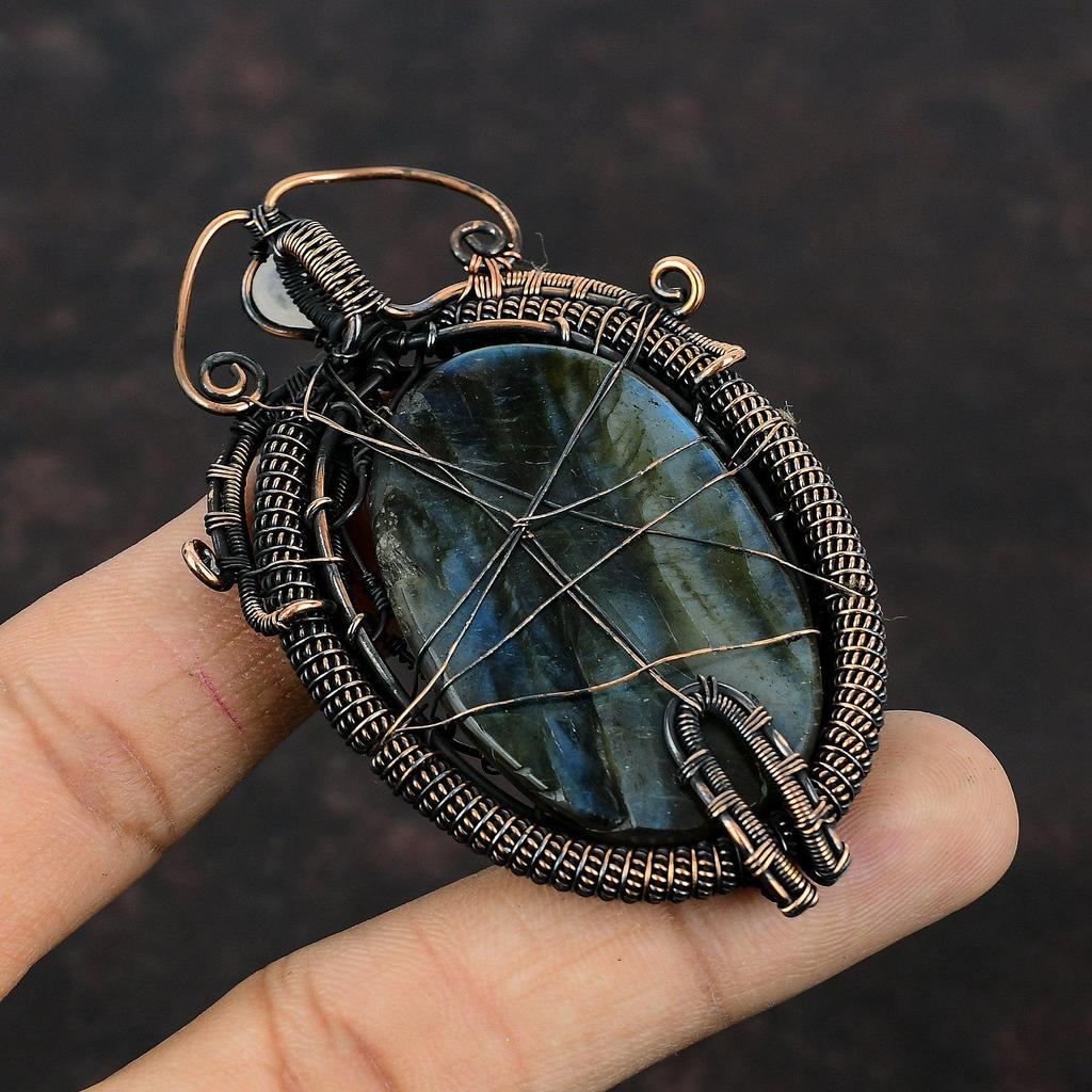 Tree Of Life Labradorite Pendant Copper Wire Wrapped Pendant Handmade Jewelry Rainbow Moonstone Pendant Gemstone Copper Jewelry Gift For Mom