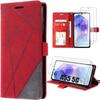 Protective Case - BOOLING - for Samsung Galaxy A55 5G - PU Leather - Red - Built-in Stand