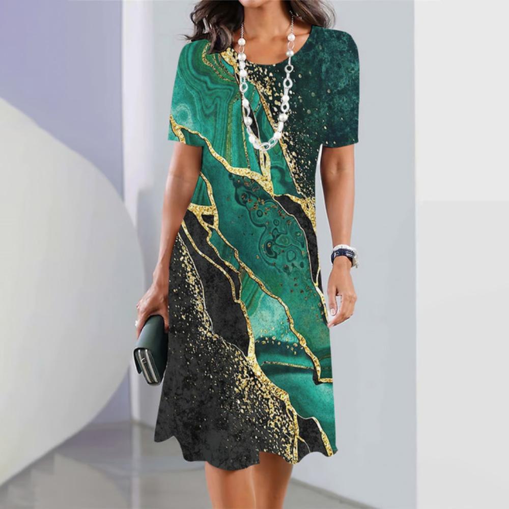 Женские платья Винтаж Текстурированный принт Топ с коротким рукавом Модная юбка Летние свободные платья Y2k Женская повседневная одежда