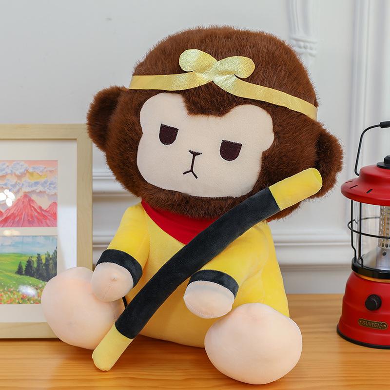 Cute Sitting Wukong Plush Toy Doll Cartoon Ornament Boys Play with Birthday Gift Rag Doll Monkey