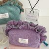 Portable Vintage Gingham Cosmetic Makeup Bag Organizer Large Capacity Cosmetic Pouch Ruffled Edges Sweet Lace Clutch Daily Use