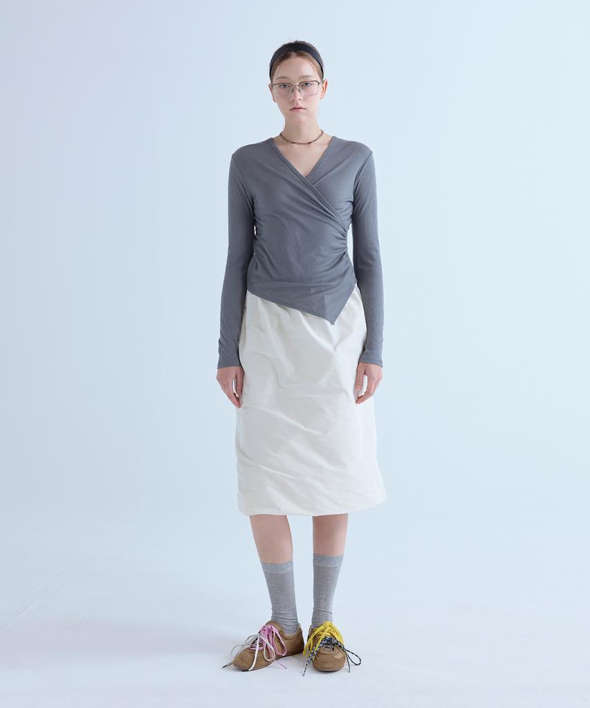 VOYONN V-Neck Wrap T-Shirt Ribbed Gray 0201