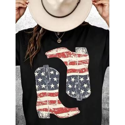 1PC,Vintage Western Shirt, 4th Of July Shirt, Cowboy Boots Shirt, Womens Western Cowgirl Shirt, Oversize, Womens, Mens, Unisex , 100% Cotton Oversized