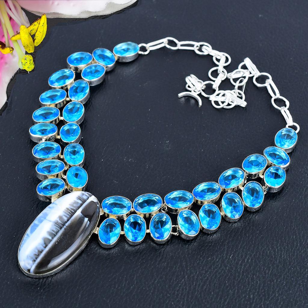 Owhyee Opal, Blue Topaz Gemstone 925 Sterling Silver Jewelry Necklace 18" KG-1839