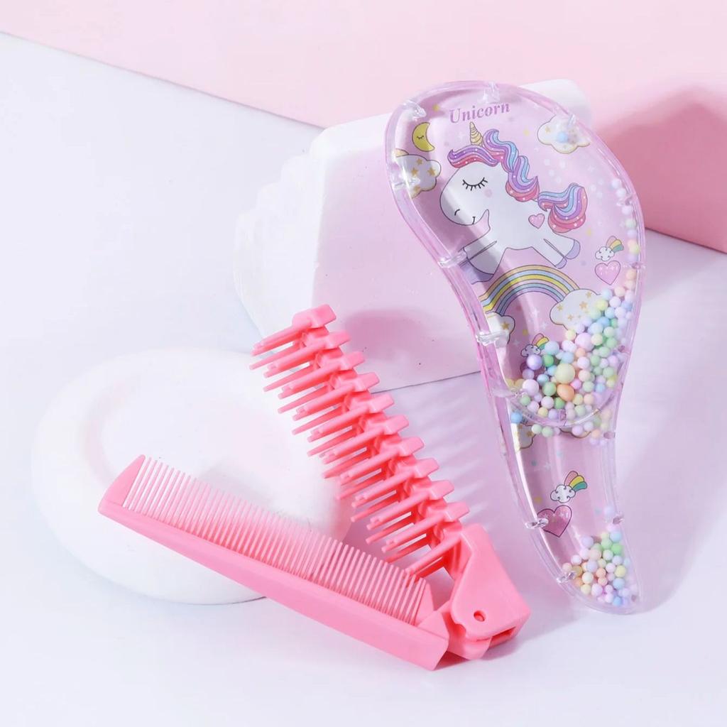 Cartoon Hairdressing Travel Set - Air cushion non damaging hair brush, mini pocket folding comb, suitable for all types of hair