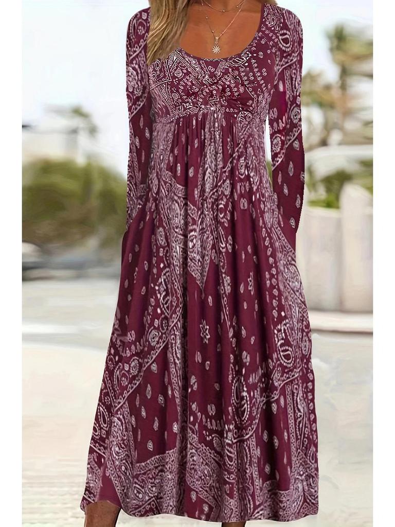 2025 Трансграничное европейско-американское осеннее цветочное платье макси с длинным рукавом