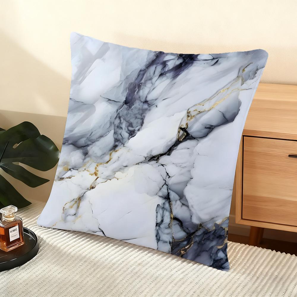 M-Marble Cushion Cover Soft Short Plush Pillow Cover Smooth Cozy Texture Aesthetic Cushion Case Home Decor