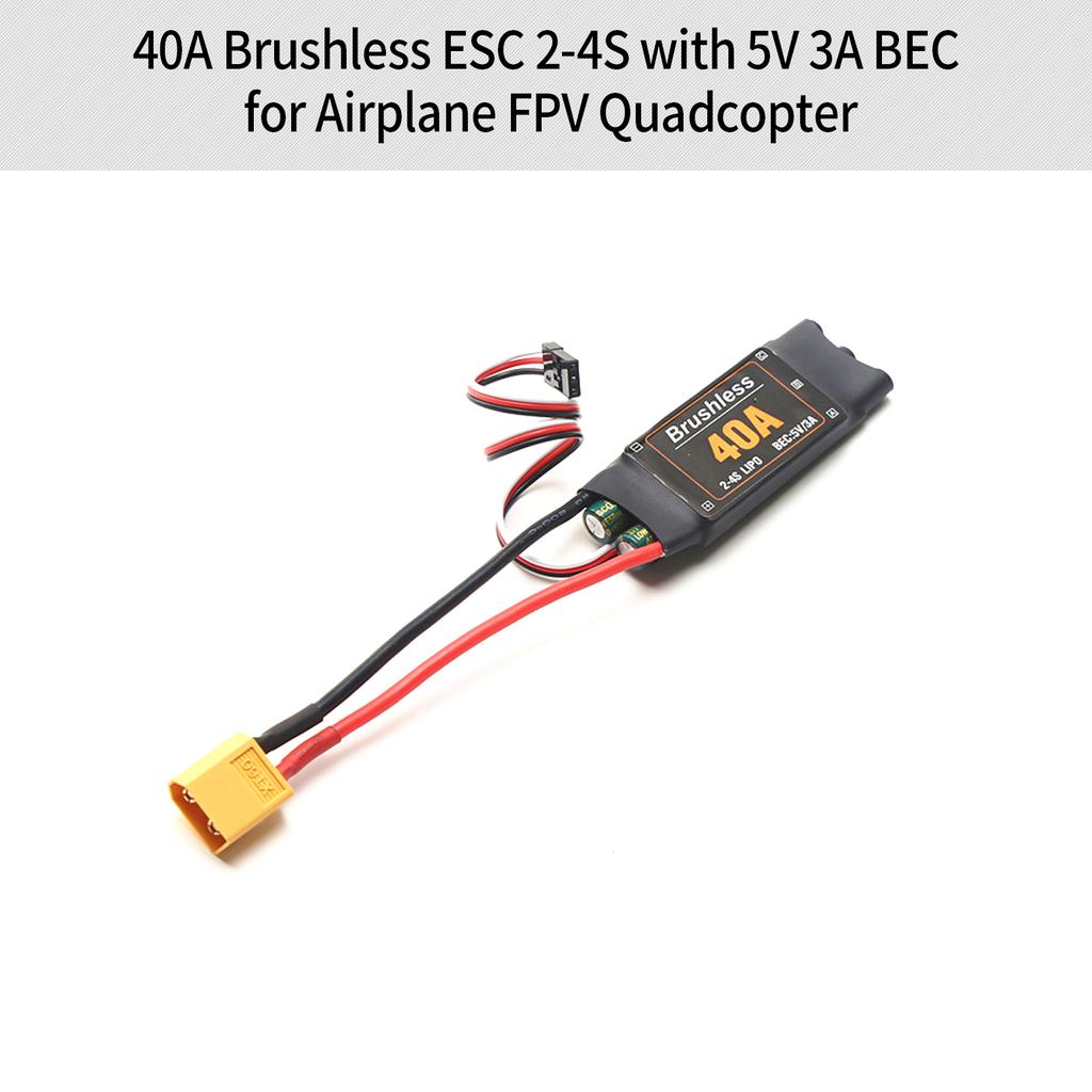 40A Brushless ESC 2 4S Electronic Speed Controller XT60 Plug with 5V 3A BEC 3.5MM Banana Head for Airplane Aircraft