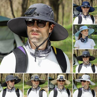 Солнечная шляпа-веер с защитой от ультрафиолета UPF 50+ и съемным вентилятором для охлаждения, дышащая, для мужчин и женщин, для летнего активного отдыха на природе, для рыбалки, с широкими полями, солнцезащитная кепка