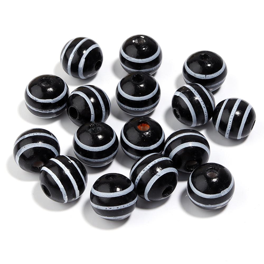 20Pcs 16mm Natural Wood Beads Colorful Stripe Heart  Printing Large Hole Round Beads DIY Craft Bracelet Kid's Toy  Accessories
