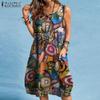 Women O-neck Sleeveless Tank Dress Summer Retro Print Casual Short Dress