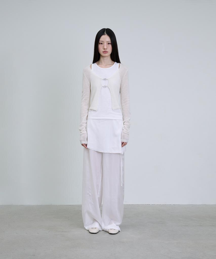 Deoaeteus Silk Skirt-Layered Pants_White