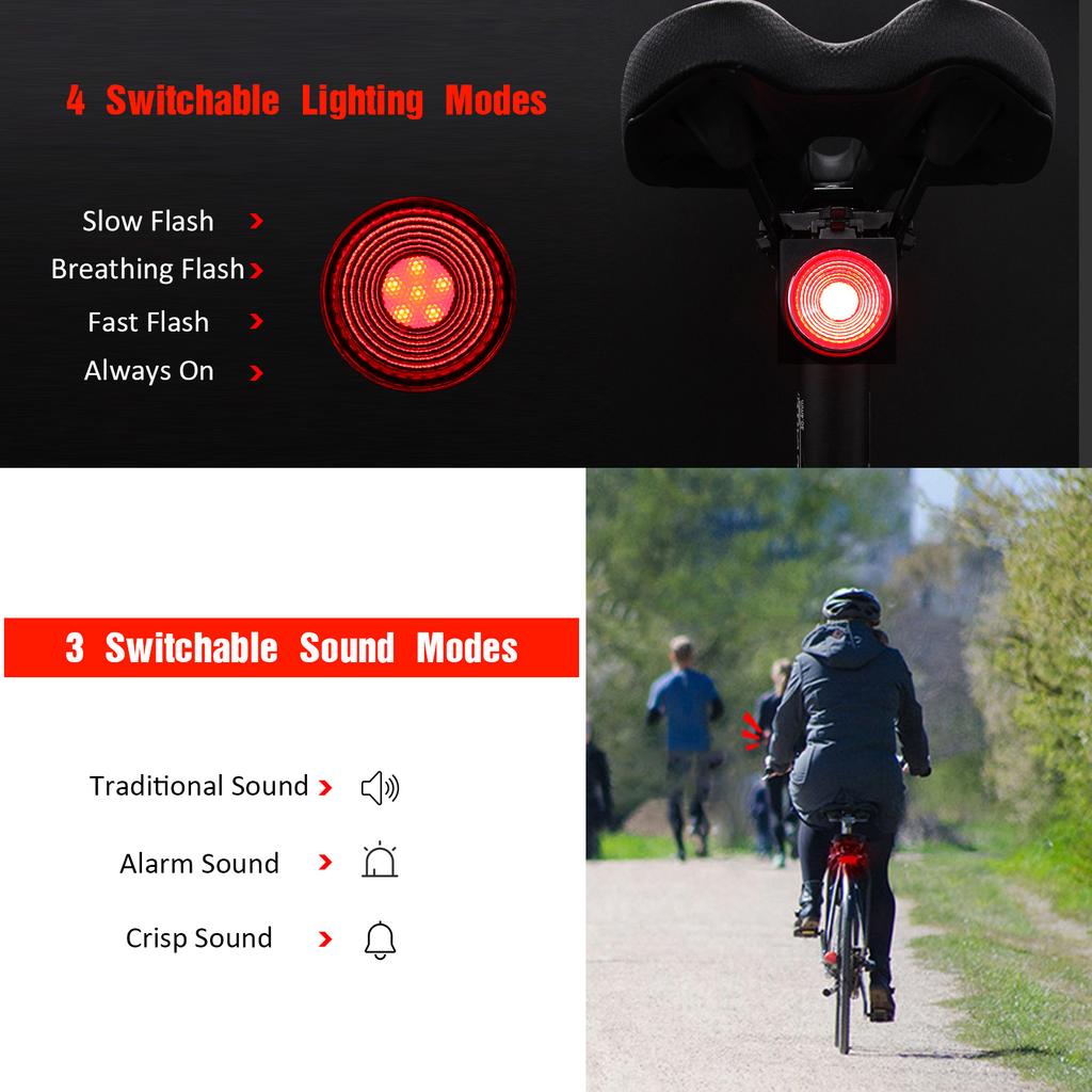 Anti-theft Bike Alarm Rear Light Wireless Remote Control Bicycle Taillight Waterproof Smart Cycling
