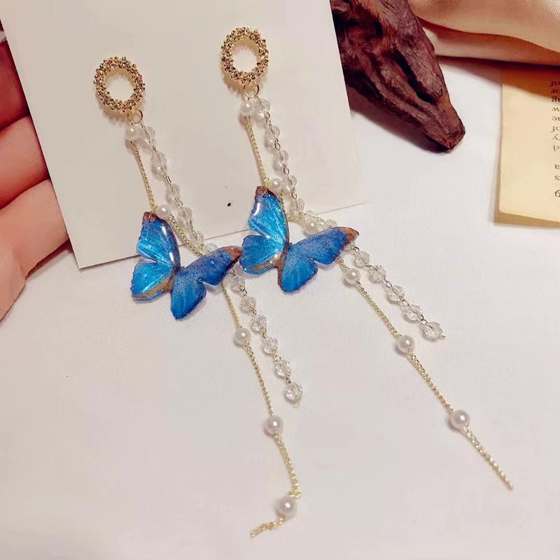 1 Pair Temperament Long Tassel Butterfly Pendant Earrings Elegant Pendant Women's Earrings Fashion Jewelry Party Gift YSX