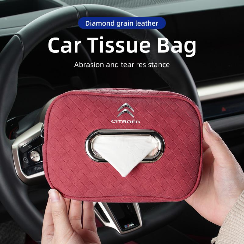 Car Plaid Tissue Holder Leather Tissue Box Seatback Hanging Bag Accessories For Citroen C4 C3 C5 C1 C2 C-Elysee Berlingo Picasso