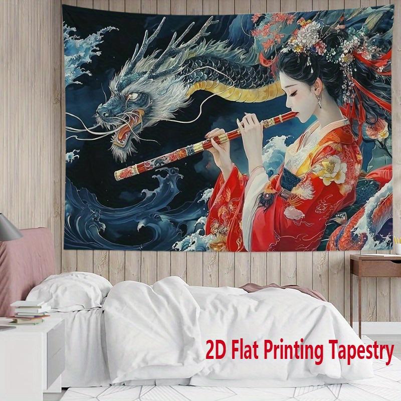 Dragon and Geisha Pattern Digital printing polyester wall tapestry suitable for use in living rooms bedrooms offices bars party