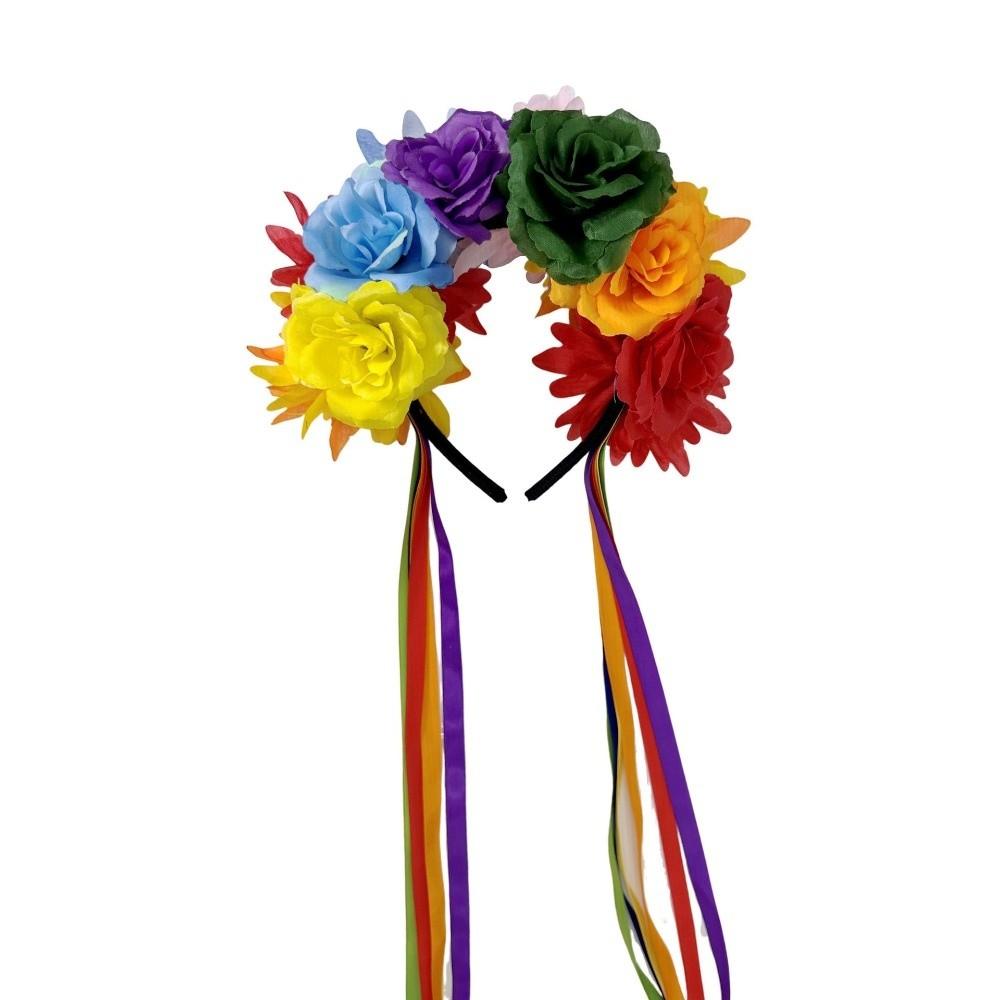Artificial Flower Rainbow Flower Headband Ribbon Design Costume Floral Crown For Costume