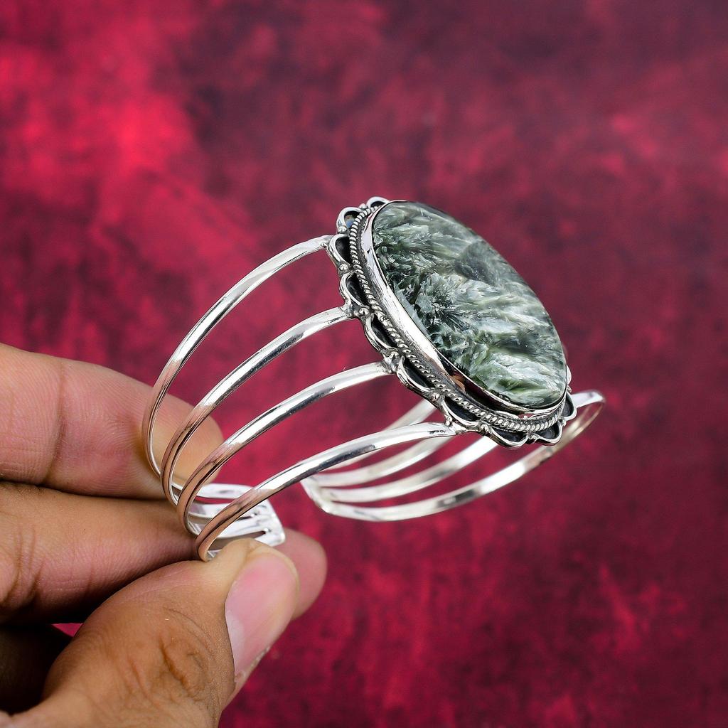 Браслет с серафинитом, 925 пробы, чистое серебро, драгоценные камни, браслет ручной работы, на День благодарения