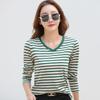 Striped V Neck T-shirt Casual Long Sleeve Top For Spring Fall Women's Clothing