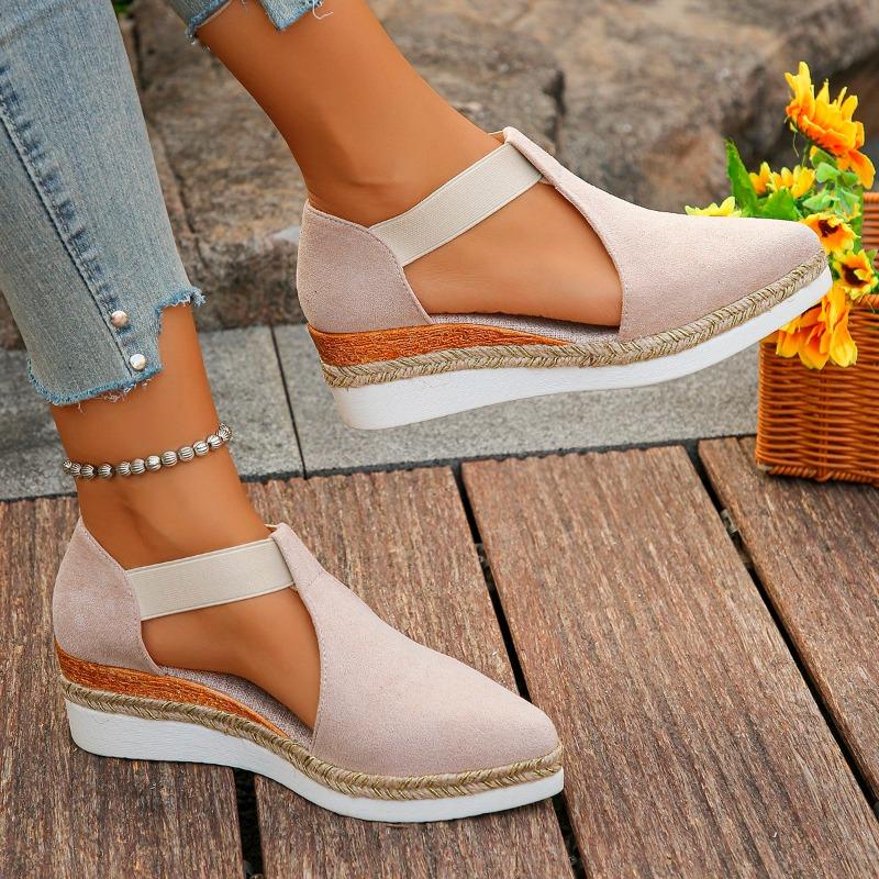 2024 Горячая Распродажа Женская Обувь Закрытый Носок Женские Сандалии Новые Круглые Носки Повседневные Сандалии Женские Высококачественные Твердые Танкетка Одиночные Туфли