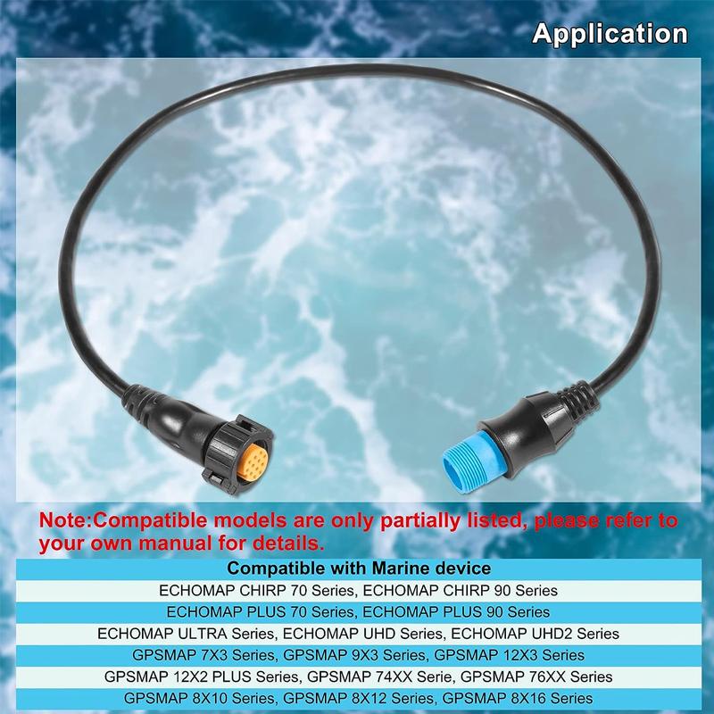 8-Pin Transducer to 12-Pin Sounder Adapter Cable XID 010-12122-10 For Garmin AIRMAR, ECHOMAP Chrip/UHD/Ultra, GPSMAP,Fish Finder
