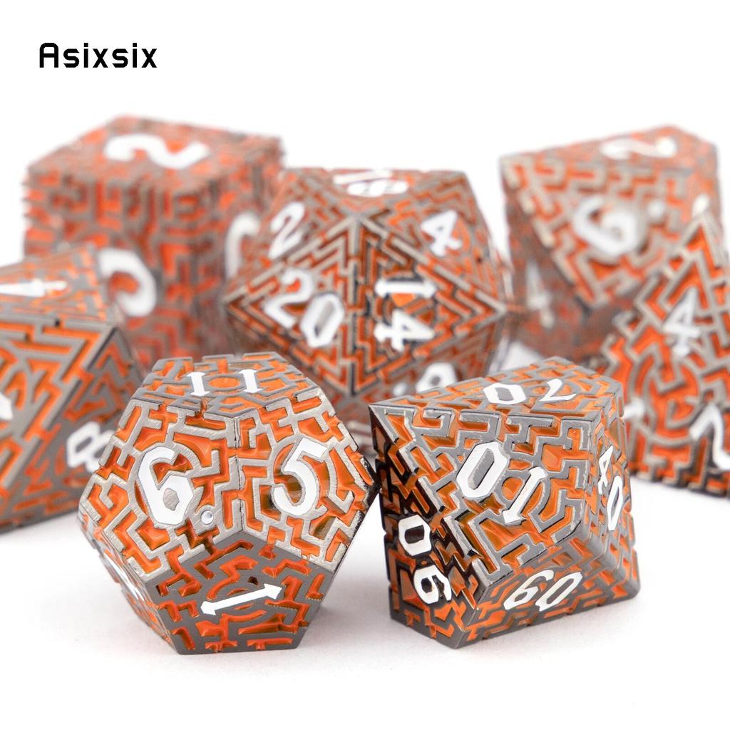 7 шт. красно-белые металлические кубики-лабиринт, набор твердых металлических многогранных кубиков, подходящий для ролевой игры, настольной игры, карточной игры