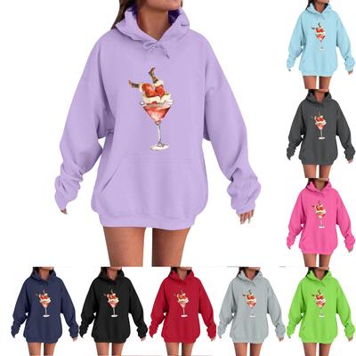 Женский модный, расслабленный и удобный свитер с круглым вырезом и капюшоном, с длинными рукавами и рождественским принтом, теплый свитер