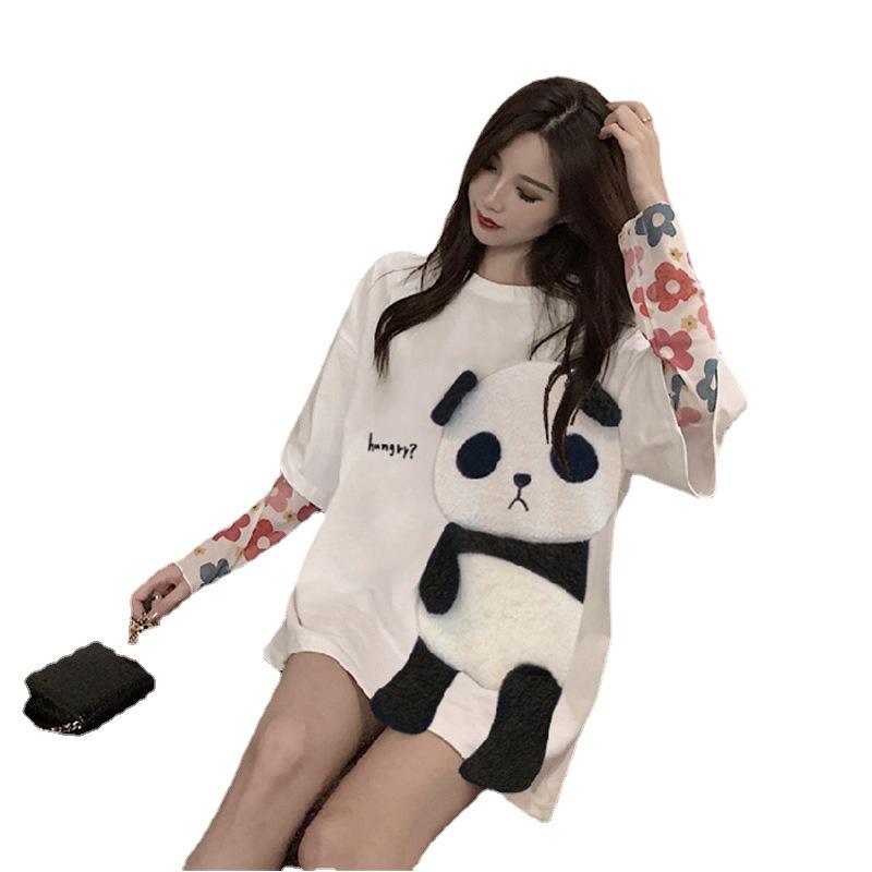 Женская летняя футболка средней длины с вышитым корейским рисунком