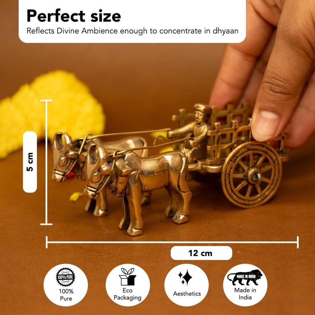 Pure Brass Bullock Cart Home Decor (Size: 12 Cm) | Bailgadi for Gift | Bullock Cart Showpiece Brass Antique Decor Item