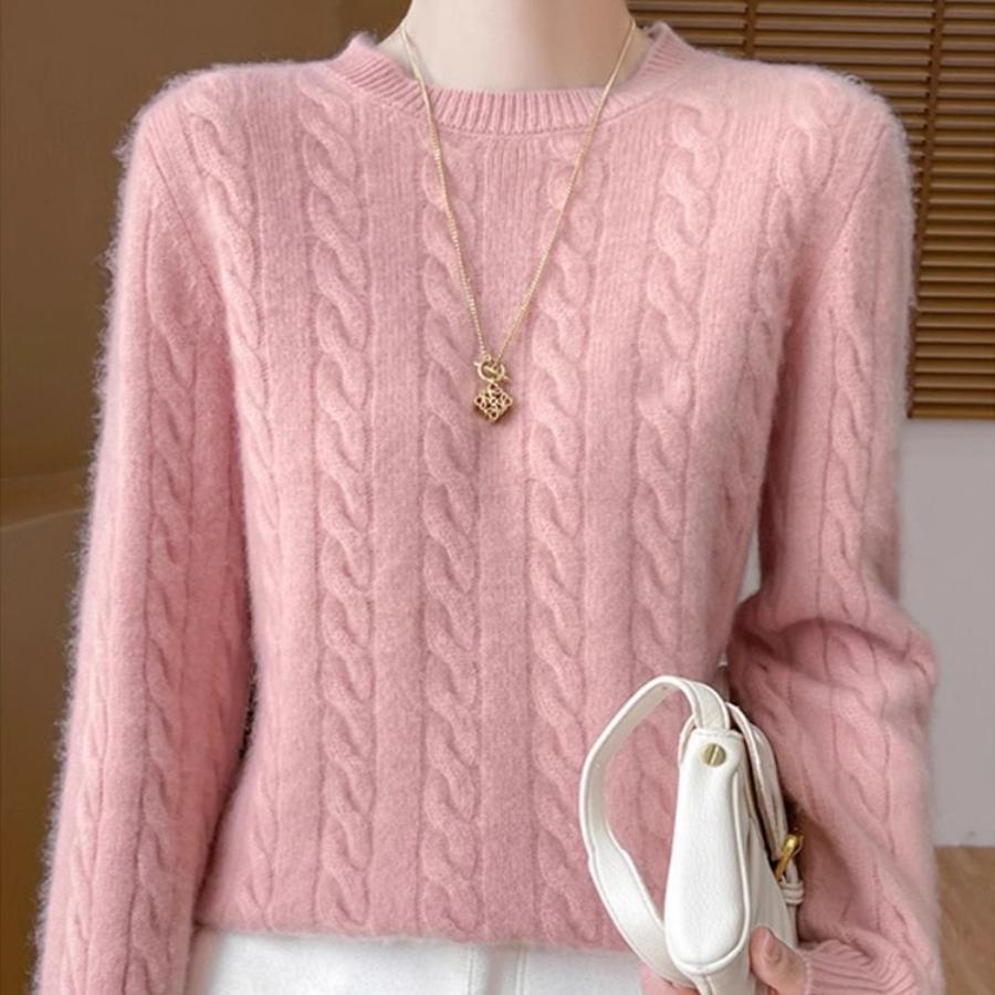 Женский свитер из 100% чистой шерсти, круглый вырез, утолщенный, мягкий пуловер - универсальная мода для осени и зимы