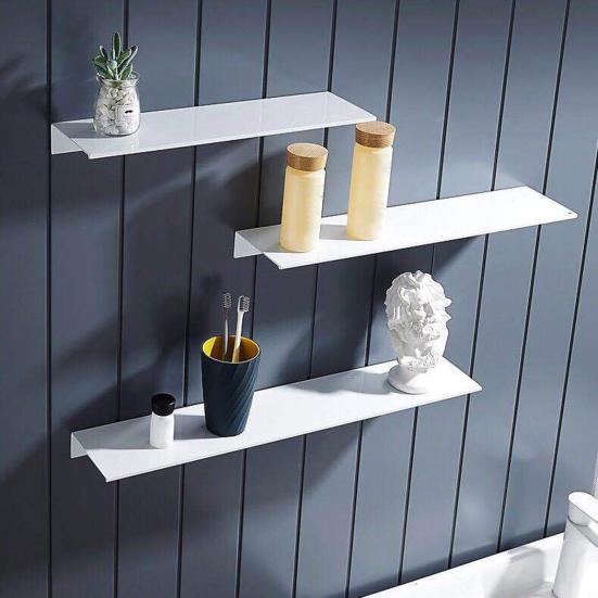 Wall Mount Bathroom Floating Shelf Punch Free Adhesive Heavy Duty Aluminum Alloy Multi-functional Storage Rack Holder Organizer Home Supplies