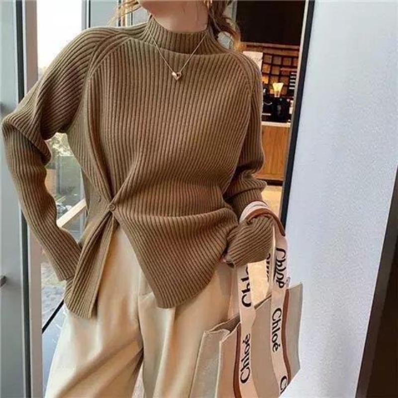 Свитер с половиной высокого воротника, женский пуловер, 2022, однотонный, свободный, открытой вязки, осенне-зимний повседневный свитер с длинными рукавами, женский пуловер