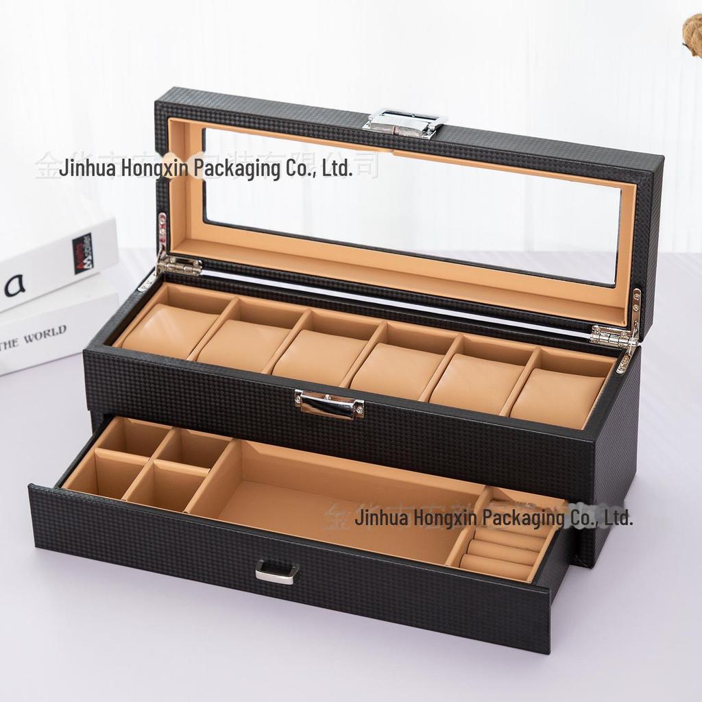 Роскошная многопозиционная шкатулка для часов и ювелирных изделий из углеродного волокна
