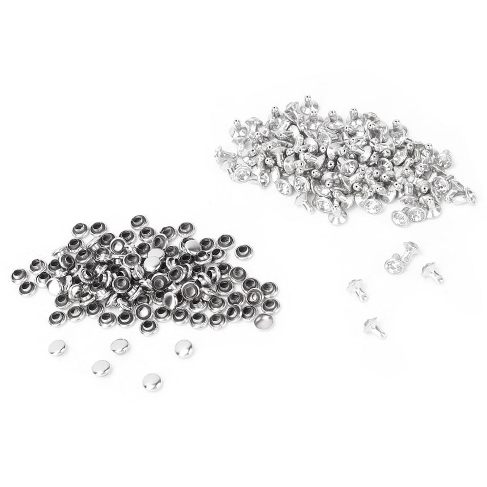 100pcs Silver & Gold Crystal Rivets 6mm & 7mm Double Cap Rivets DIY Leather Craft