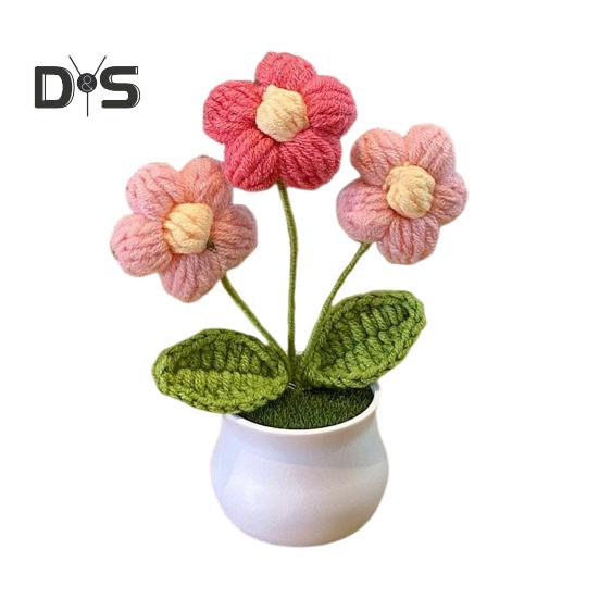 Вязаный вручную горшечный цветок крючком ручной работы Подсолнух Ландыш Тюльпан Горшечные искусственные цветы для домашнего офиса Украшение стола
