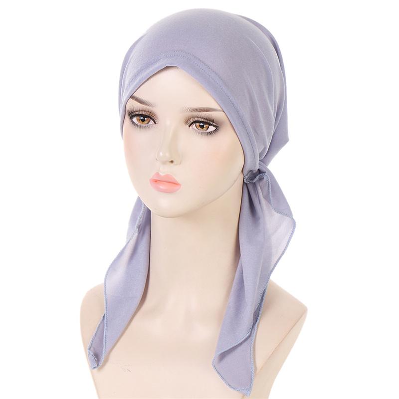 Рамадан Мусульманские Женские Шапочки Хиджаб Однотонные Женские Головные Платки Мягкий Хиджаб Тюрбан Боне Шапка Бандана с Двумя Хвостами Шапка для Химиотерапии